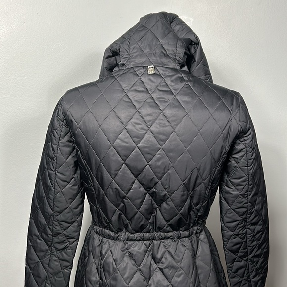 Massimo Dutti Quilted Dark Navy Midi Length Hooded Jacket Coat size small - Picture 5 of 16